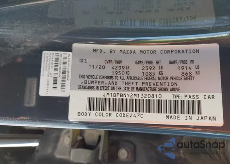 2021 Mazda Mazda3 2.5 Turbo Premium Plus z USA, uszkodzony, nr VIN JM1BPBNY2M1320810